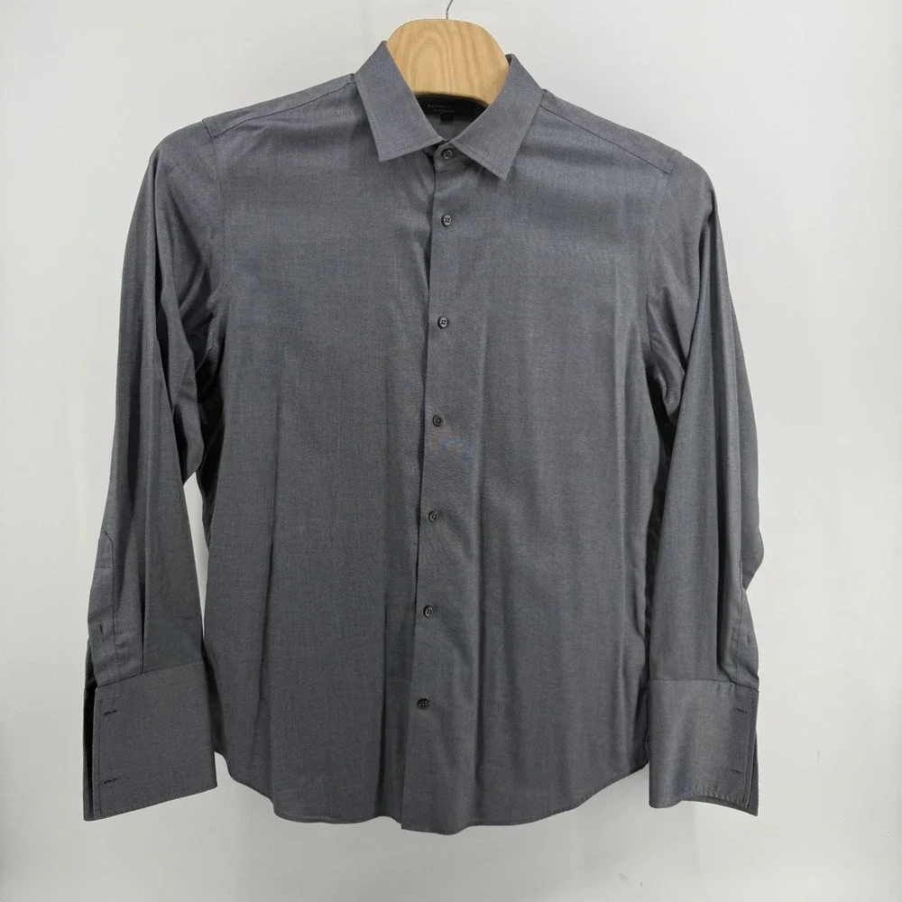 Banana Republic Mens XL Gray Non-Iron Slim Fit French Cuff Dress Shirt 1772